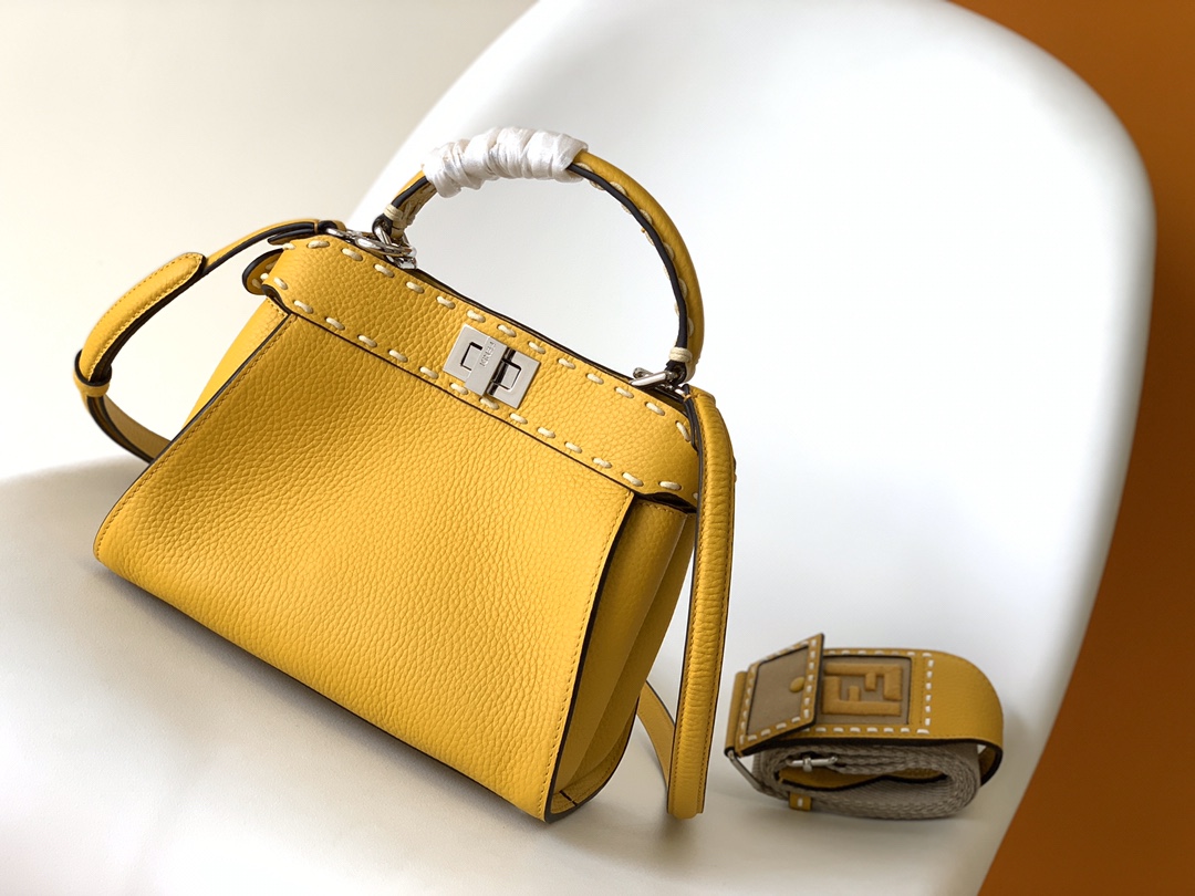 Fendi Peekaboo ISeeU Mini Yellow Selleria Bag with 220 Hand-sewn Topstitches